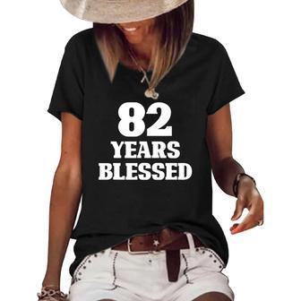 82 Years Blessed 82Nd Birthday Christian Religious Jesus God Women's Short Sleeve Loose T-shirt | Mazezy