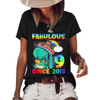 9 Years Old T Rex 9Th Birthday Dinosaur Girls Since 2013 Women's Short Sleeve Loose T-shirt - Seseable