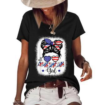 All American Girls 4Th Of July Bleached Daughter Usa Women's Short Sleeve Loose T-shirt - Seseable