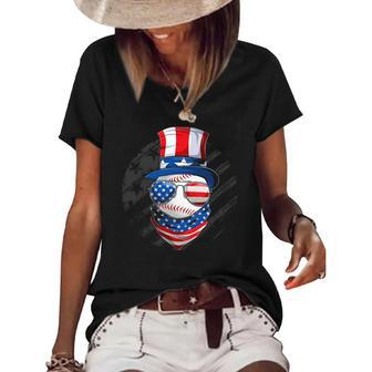 American Baseball Patriotic 4Th Of July Usa Flag Men Women Women's Short Sleeve Loose T-shirt | Mazezy