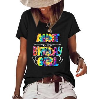 Aunt Of The Birthday Girl Matching Family Tie Dye Women's Short Sleeve Loose T-shirt | Mazezy