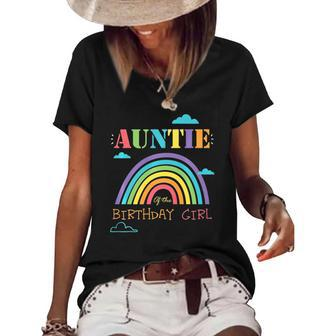 Auntie Of The Birthday Girl Rainbow Theme Matching Family  Women's Short Sleeve Loose T-shirt