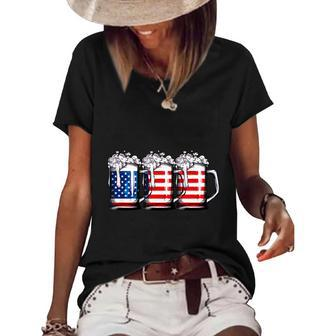 Beer American Flag 4Th Of July Independence Day Women's Short Sleeve Loose T-shirt - Monsterry DE