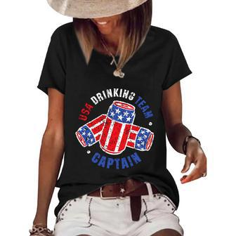 Beer Can Flag 4Th Of July Independence Day Women's Short Sleeve Loose T-shirt - Monsterry
