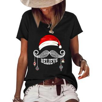 Believe Christmas Santa Mustache With Ornaments - Believe Women's Short Sleeve Loose T-shirt