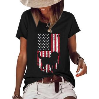 Bernese Mountain Dog Mom Dad 4Th Of July American Women's Short Sleeve Loose T-shirt - Seseable