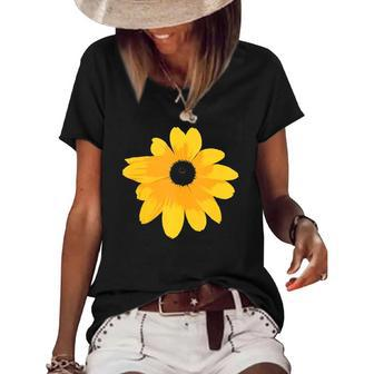 Black Eyed Susan Large Yellow Daisy Flower Print Women's Short Sleeve Loose T-shirt | Mazezy