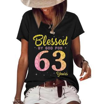 Blessed Birthday By God For 63 Years Old Happy To Me You Mom Women's Short Sleeve Loose T-shirt - Seseable