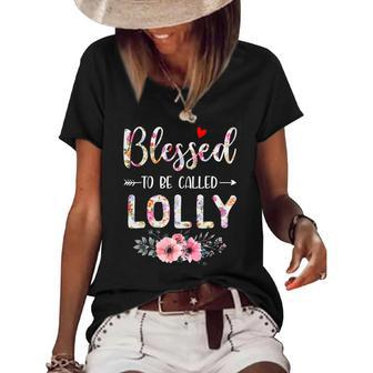 Blessed To Be Called Lolly Cute Floral Mothers Day Women's Short Sleeve Loose T-shirt | Mazezy