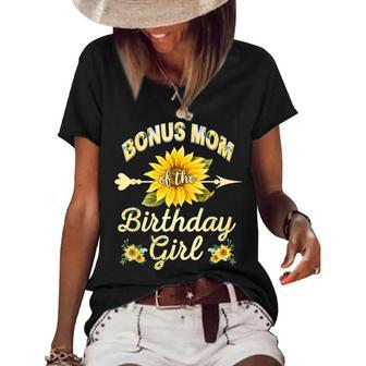Bonus Mom Of The Birthday Girl Sunflower Family Matching Women's Short Sleeve Loose T-shirt - Seseable
