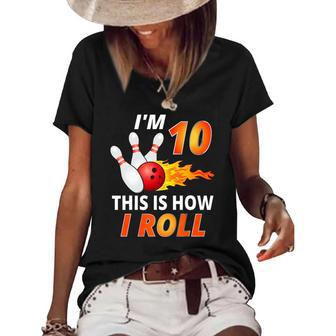 Bowling Birthday 10 Years Old Boy Tee Funny Bowler Girl Kids Women's Short Sleeve Loose T-shirt