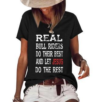 Bull Riding For Men Texas Rider Cowboy Christian Jesus Women's Short Sleeve Loose T-shirt | Mazezy