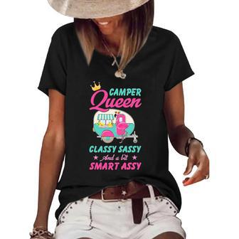 Camper Queen Classy Sassy Smart Assy Funny Women Camping Rv Women's Short Sleeve Loose T-shirt | Mazezy