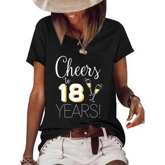 Cheers To 18 Years Married Couple Champagne Anniversary 2022 Wine Lover Gift Women's Short Sleeve Loose T-shirt | Mazezy