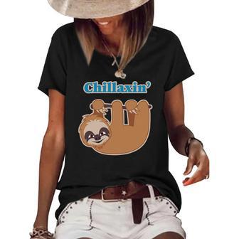 Chillaxin Cartoon Sloth Hanging In A Tree Women's Short Sleeve Loose T-shirt | Mazezy
