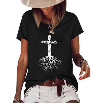 Christian Cross Roots Faith Women's Short Sleeve Loose T-shirt | Mazezy