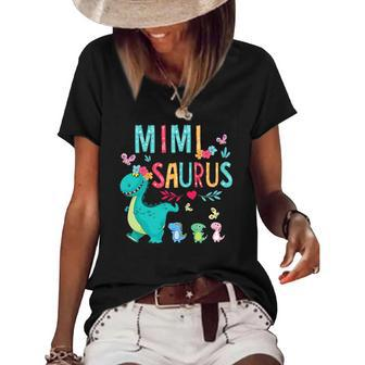 Cute Mimisaurus Flower Butterfly Dinosaur Mothers Day Women's Short Sleeve Loose T-shirt | Mazezy