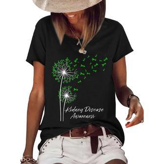 Dandelion Green Ribbon Kidney Disease Awareness Month Family Women's Short Sleeve Loose T-shirt - Seseable