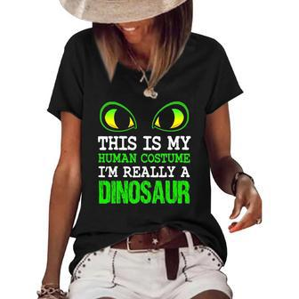 Dinosaur Halloween Costume Funny Cute Belly Men Women Kids Women's Short Sleeve Loose T-shirt | Mazezy