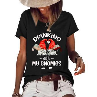 Drinking With My Gnomies Funny Gnome For Wine Lover Women's Short Sleeve Loose T-shirt | Mazezy