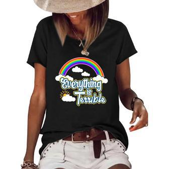 Everything Is Terrible Summer Rainbow And Clouds Design Women's Short Sleeve Loose T-shirt | Mazezy