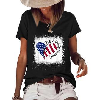 Faith Family Freedom Patriotic 4Th Of July Christian Girl Women's Short Sleeve Loose T-shirt - Seseable