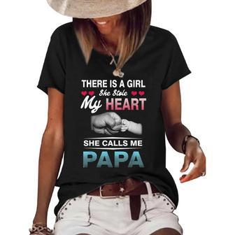 Family 365 There Is A Girl She Stole My She Calls Me Papa Women's Short Sleeve Loose T-shirt | Mazezy