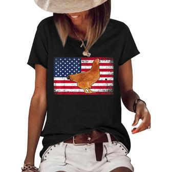 Farmer Dad 4Th Of July Patriotic Chicken Daddy Women's Short Sleeve Loose T-shirt - Seseable
