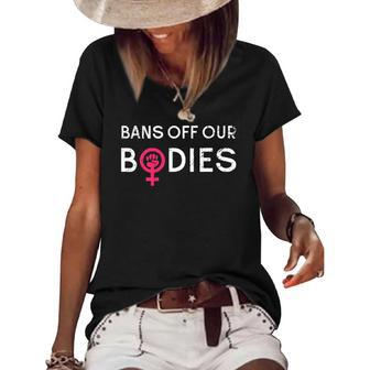 Feminist Symbol Bans Off Our Bodies Pink Womens Gift Women's Short Sleeve Loose T-shirt | Mazezy