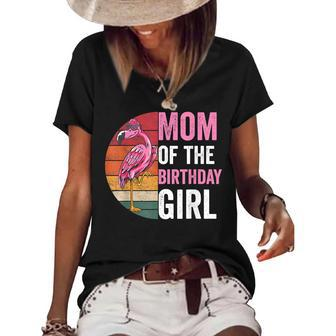 Flamingo Mom Of The Birthday Girl Matching Birthday Outfit Women's Short Sleeve Loose T-shirt - Seseable