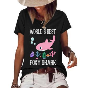 Foxy Grandma Gift Worlds Best Foxy Shark Women's Short Sleeve Loose T-shirt - Seseable