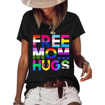 Free Mom Hugs Rainbow Lgbtq Lgbt Pride Month Women's Short Sleeve Loose T-shirt | Mazezy