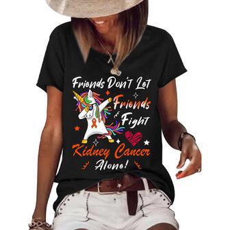 Friends Dont Let Friends Fight Kidney Cancer Alone Unicorn Orange Ribbon Kidney Cancer Kidney Cancer Awareness Women's Short Sleeve Loose T-shirt | Favorety