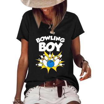 Funny Bowling Gift For Kids Cool Bowler Boys Birthday Party Women's Short Sleeve Loose T-shirt