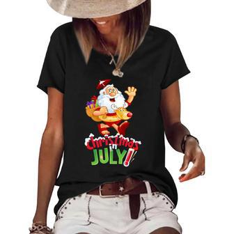 Funny Christmas In July Summer Reindeer Float Xmas Women's Short Sleeve Loose T-shirt | Mazezy