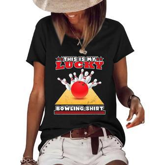 Funny Lucky Bowling Lover Graphic For Women And Men Bowler Women's Short Sleeve Loose T-shirt | Mazezy