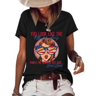 Funny You Look Like The 4Th Of July Makes Me Want A Hot Dog Women's Short Sleeve Loose T-shirt | Mazezy