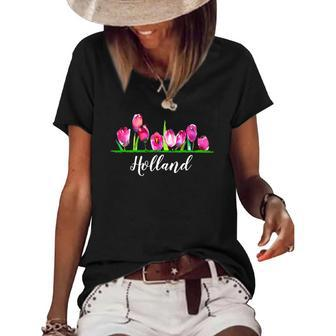 Gardeners With Holland Tulip Flowers Women's Short Sleeve Loose T-shirt | Mazezy