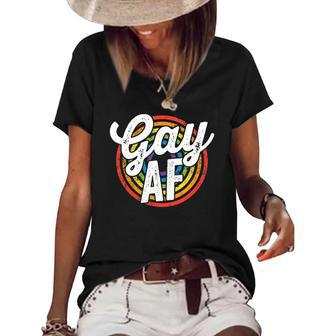 Gay Af Lgbt Pride Rainbow Flag March Rally Protest Equality Women's Short Sleeve Loose T-shirt | Mazezy