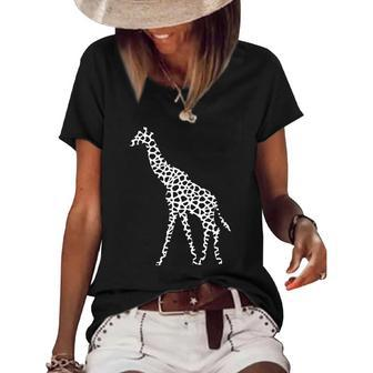 Giraffe White Pattern Graphic Animal Print Women's Short Sleeve Loose T-shirt | Mazezy