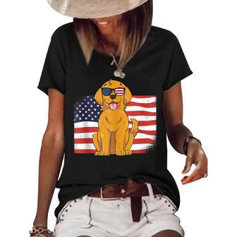 Golden Retriever Dad & Mom American Flag 4Th Of July Usa Lab Women's Short Sleeve Loose T-shirt - Seseable