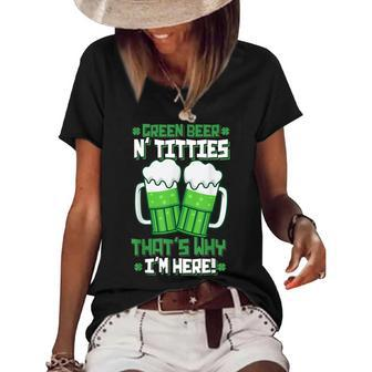 Green Beer Titties Funny St Patrick Day Adult Drinking Women's Short Sleeve Loose T-shirt | Mazezy