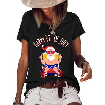 Happy 4Th Of July Santa Christmas In July Women's Short Sleeve Loose T-shirt - Seseable