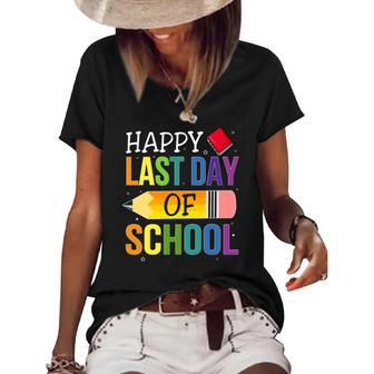 Happy Last Day Of School Teacher Kids Student Graduation Women's Short Sleeve Loose T-shirt | Mazezy