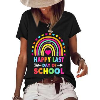 Happy Last Day Of School Teacher Student Graduation Rainbow Women's Short Sleeve Loose T-shirt | Mazezy