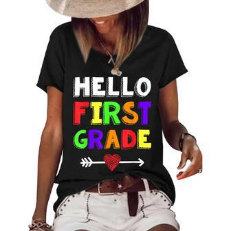 Hello First Grade Team 1St Grade Back To School Teacher Kids Women's Short Sleeve Loose T-shirt - Seseable