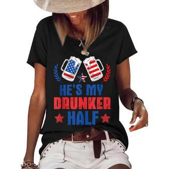 Hes My Drunker Half 4Th July Matching Couples Drinking Women's Short Sleeve Loose T-shirt - Seseable