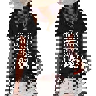 Hold My Beer I Have To Pet This Dog Funny Puppy Lover Gift Women's Short Sleeve Loose T-shirt | Mazezy