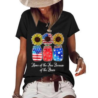 Home Of Free Because Of The Brave Sunflower 4Th July Women's Short Sleeve Loose T-shirt - Seseable