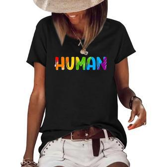 Human Lgbt Rainbow Flag Gay Pride Month Transgender Women's Short Sleeve Loose T-shirt | Mazezy